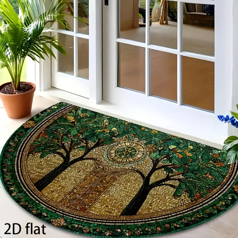 VIKAMA Semi-Circular Tree Stump Carved Doormat Perfect For Entrances, Hallways, Kitchens And Foyer Door Mats Home Decor