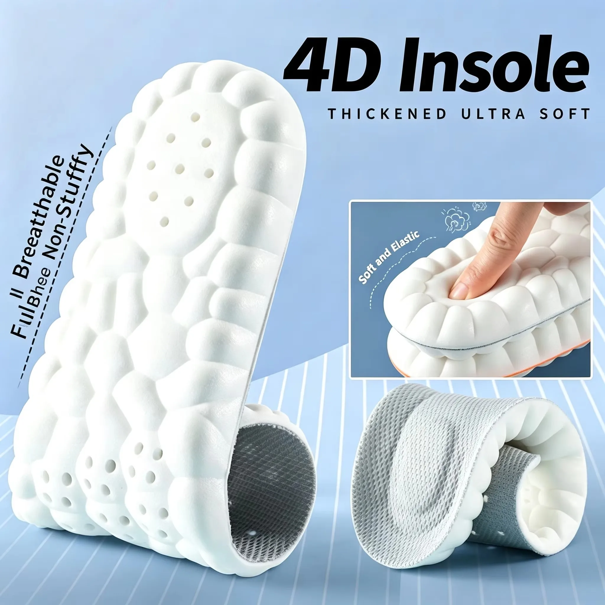 4D Cloud  Comfort Sports Insoles for Shoes PU Sole Soft Breathable Shock Absorption Cushion Running Orthopedic Care Insoles