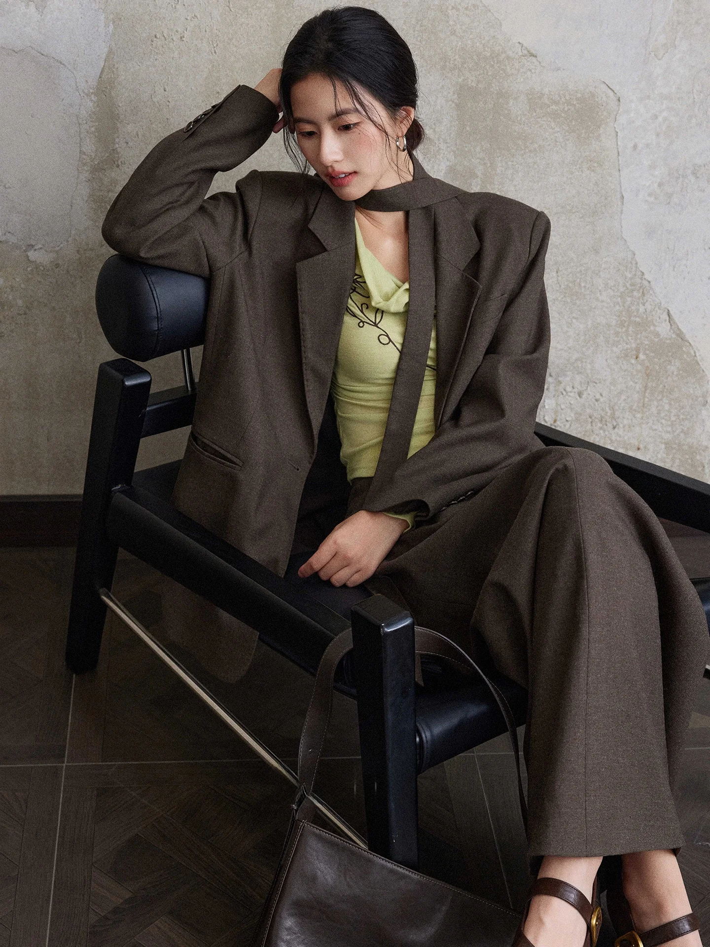 Conjunto de Traje Holgado para Mujer, Estilo Simple y Elegante para el Trabajo, Look Profesional, Casual Chic, Traje de Manga Larga