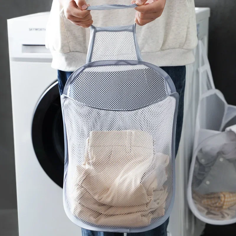 سلة الغسيل المعلقة طوي شبكة حقيبة التخزين جدار الملابس القذرة صافي سلال خزانة المنظم يعوق ألعاب أطفال تخزين