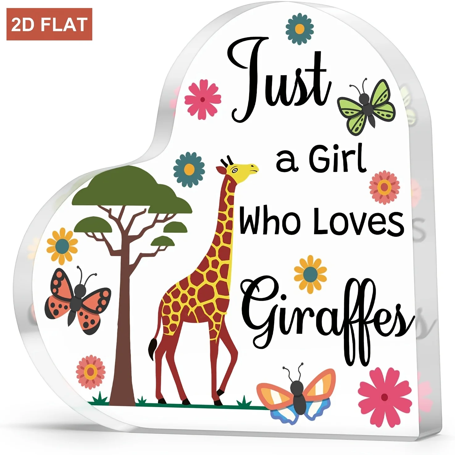 Heart Acrylic Plaque Just A Girl Who Loves Giraffes Tree Butterfly Floral Desk Decor Gift