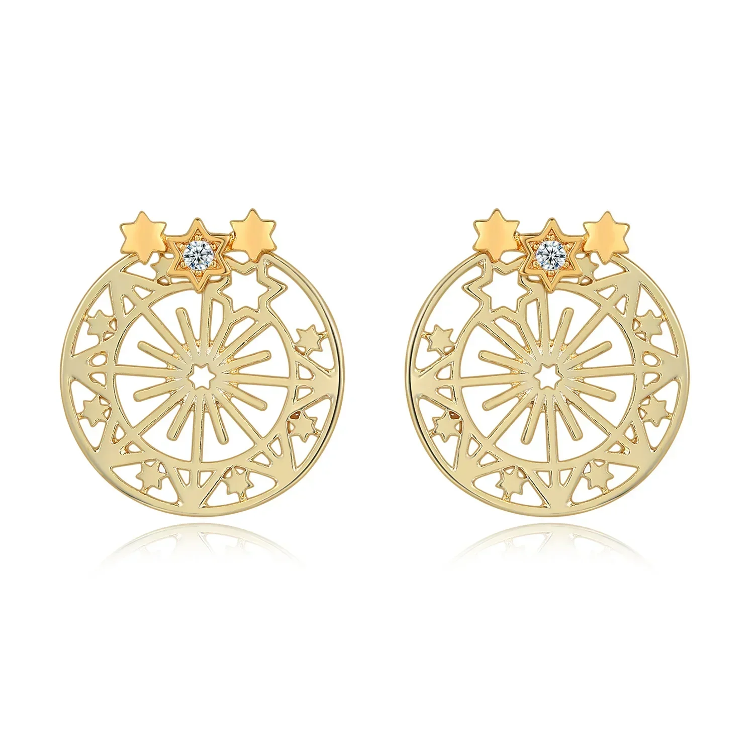 Nueva moda de acero inoxidable exquisita estrella brillante circón redondo hueco pendientes ligeros de lujo elegante mujer joyería regalo