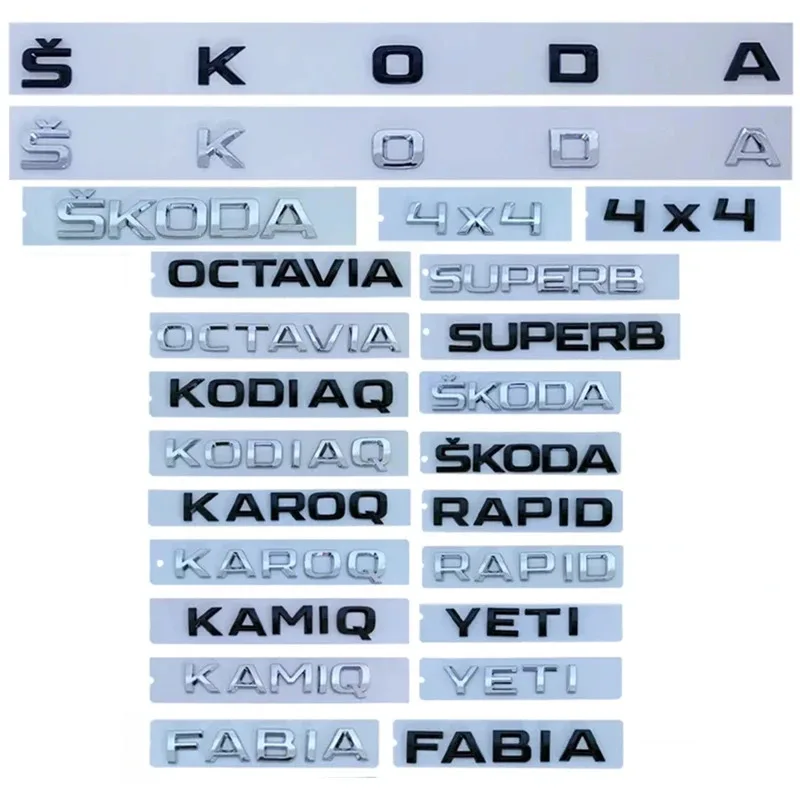 

ABS автомобильный значок на задний багажник, эмблема, наклейка для Skoda Octavia Kodiaq Karoq Superb Rapid Fabia Kamiq Yeti 4x4, аксессуары с буквенным логотипом