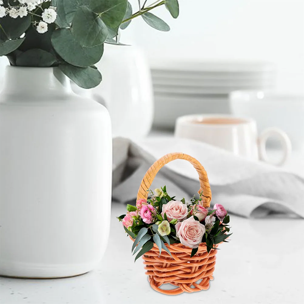 16Pcs Rustic Rattan Baskets with Handles Compact Decorative Storage Baskets for Tabletop Wall Hanging Boho Style Craft Display