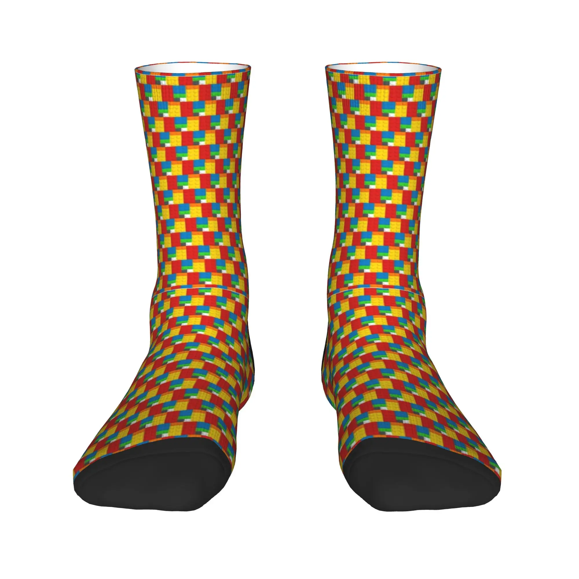 Watercolor Building Blocks Pattern Socks  Kawaii Stockings Winter Anti Bacterial Men's Socks Quality Custom Running Socks