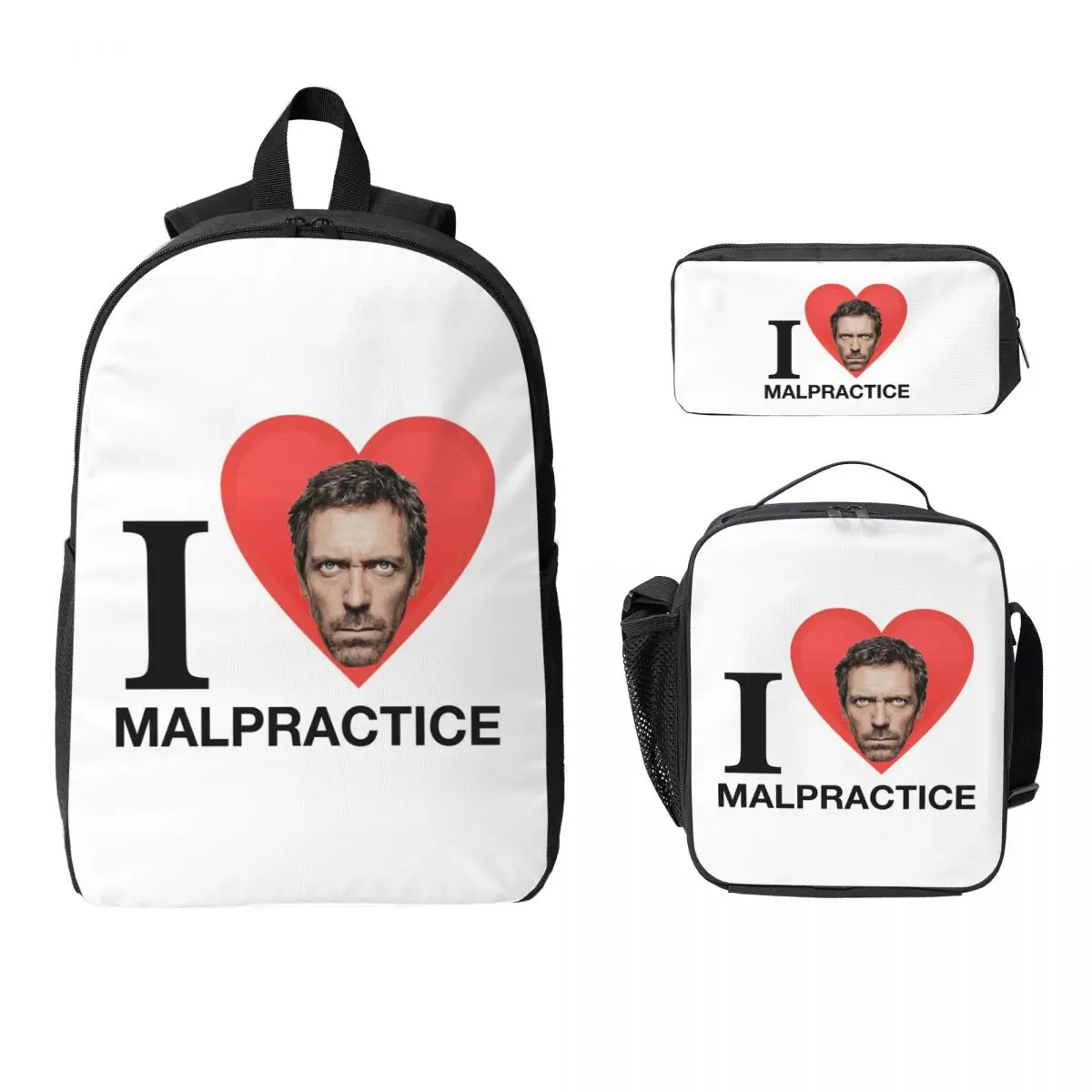 

House MD Malpractice Enthusiast Merch Backpack BookBag School Bag Computer Shoulder Bags 3ps Insulated Lunch Bag Pencil Case