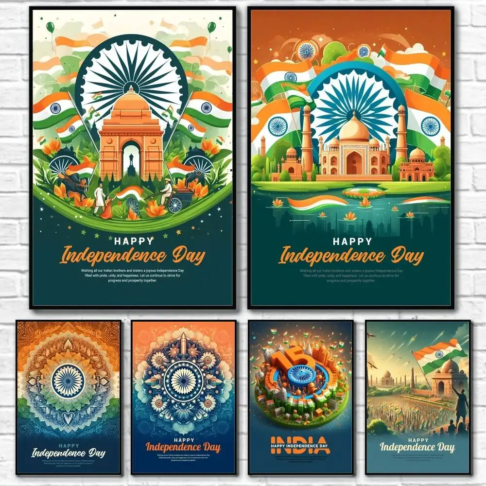 

Indias Independence Day Poster Home Living Bed Room Bar Hallway Sticky Wall Art Printing Waterproof Aesthetic Decor