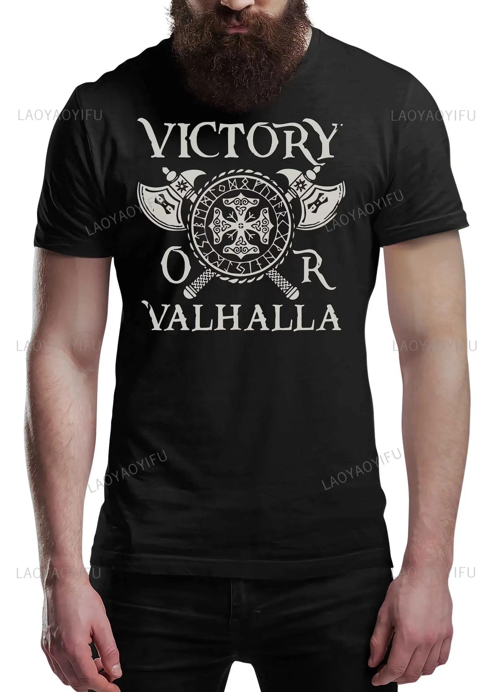 Victory or Valhalla Viking Classic T-shirt Men Short Sleeve ViKing Legend T-Shirt Retro Classic Modal Tee Valhalla Odin Tops