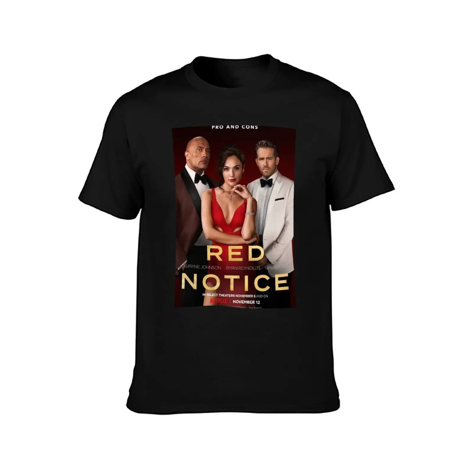 Poster Red Notice (2021) T-Shirt, Summer Casual Cotton Tee, Oversized Streetwear Tops, Vintage Graphic Print, Unisex Men Women