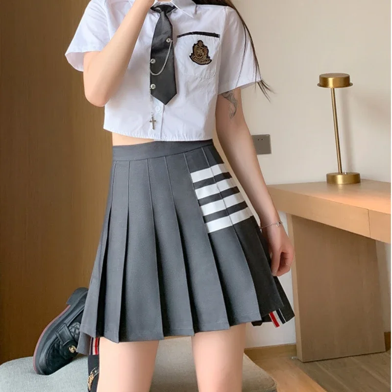 Korea Style Fashion Black Pleated Skirt for Girls Grey A Line High Waist Y2k Mini Saias Casual Women's Skirt Spring Summer