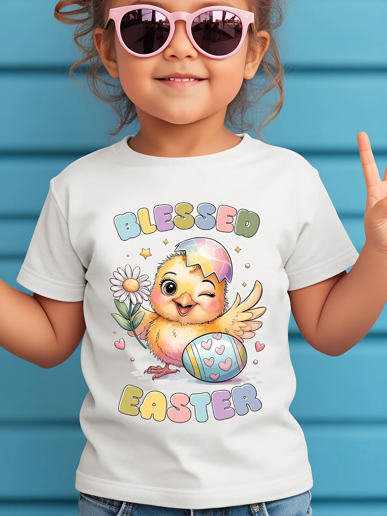 Easter Children's Chick and Easter Egg Printed Trendy Creative Casual T-shirt Personalized Parent Child Wear