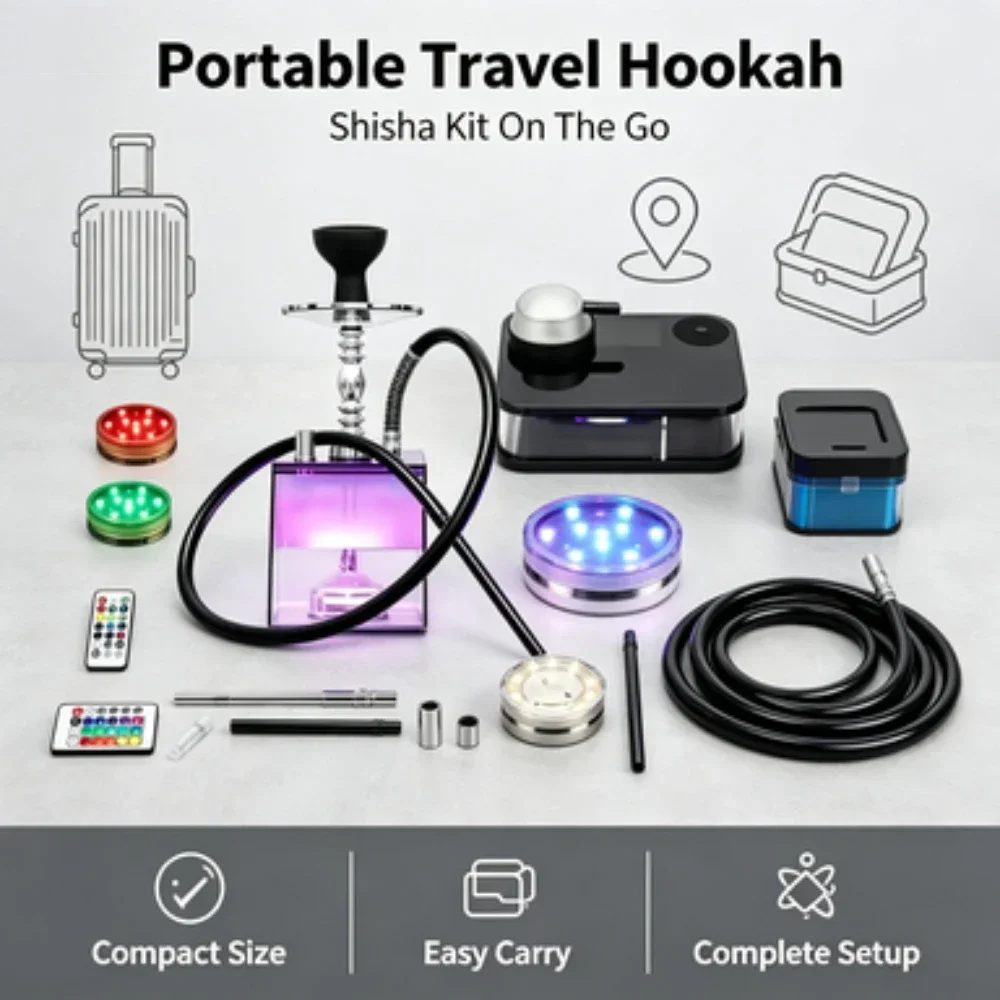 QB-Acrylic Hookah With LED Light Shisha Box 1Nargile Sheesha Narguile Chicha Cachimbas Water Pipe Shisha Hookah Set Accessory