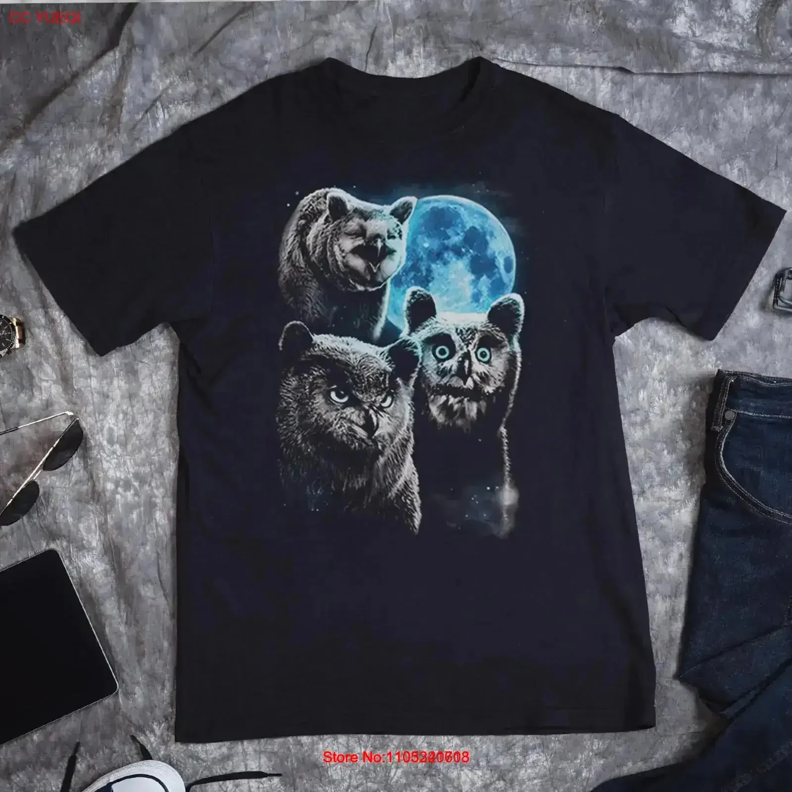 Three Owlbear Moon T Shirt vintage Washed fashion Comfortable Stylish Versatile Casual Top For Everyday Wear Soft homme