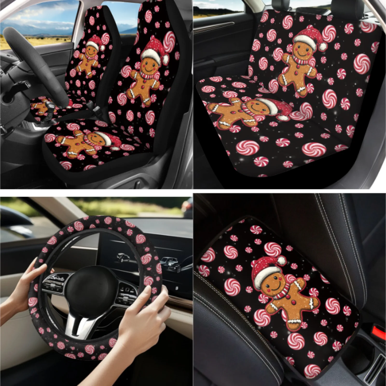 Coloranimal Candy 13 PCS Car Accessories Set with Non-Slip Seat Belt Covers and Keychain for Auto Interior