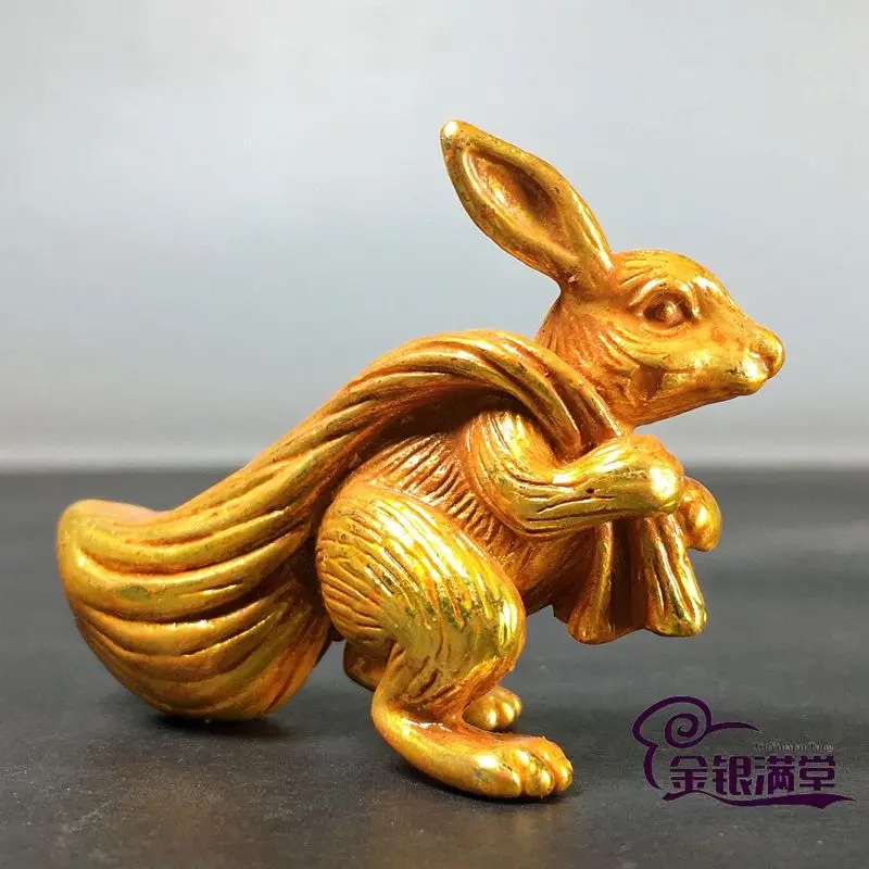 Gilt Money bag rabbit zodiac rabbit Ornament Decoration Tea Pet Figurines Desk Decor Accessories