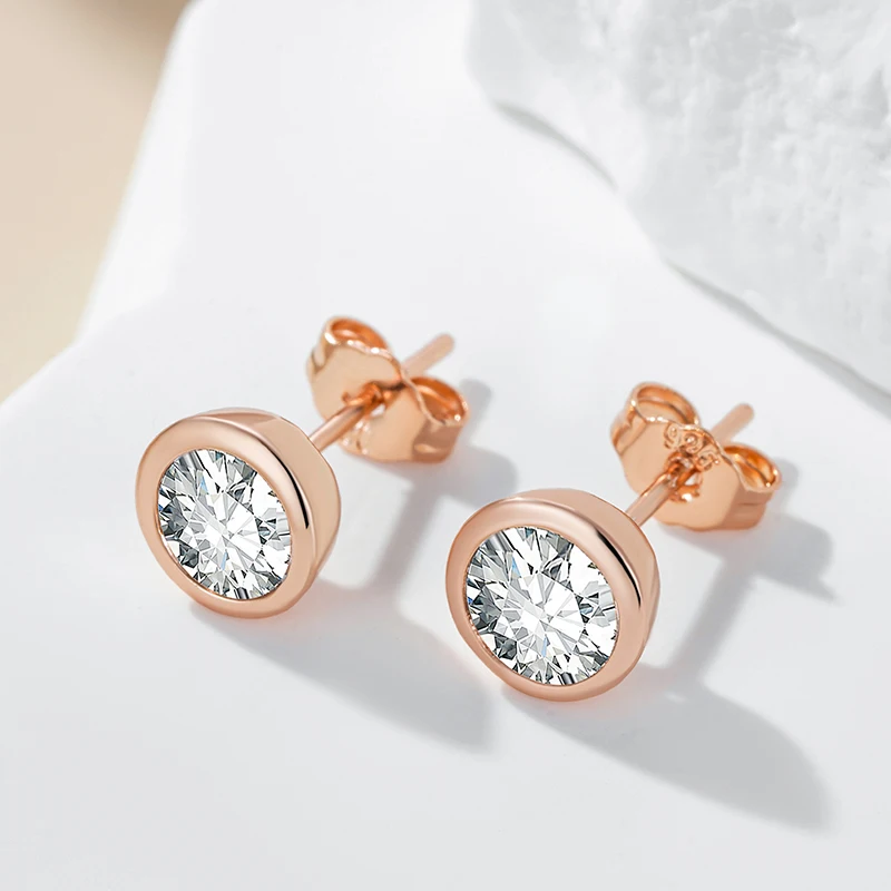 Pendientes Kinel de circonita Natural a la moda para mujer, pendientes redondos simples de Color oro rosa 585, joyería fina diaria de alta calidad