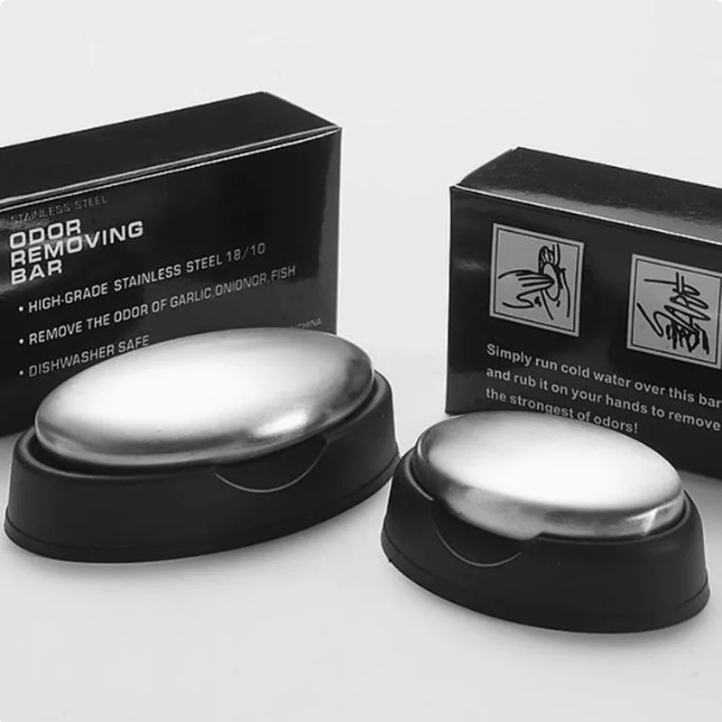 Kitchen Stainless Steel Soap - Deodorizing Hand Soap - Removes Fishy Smell - Large Oval Metal Soap