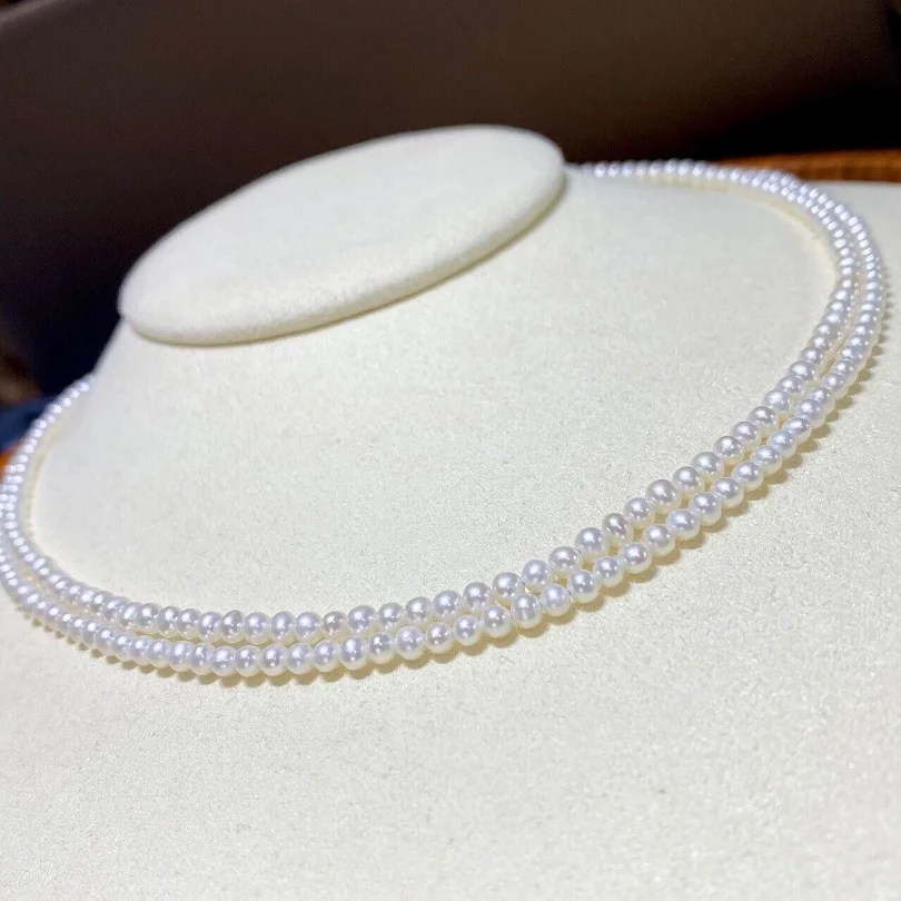 

18" Double Strands AAAA 5-6mm Round Natural South Sea White Pearl Necklace 14K