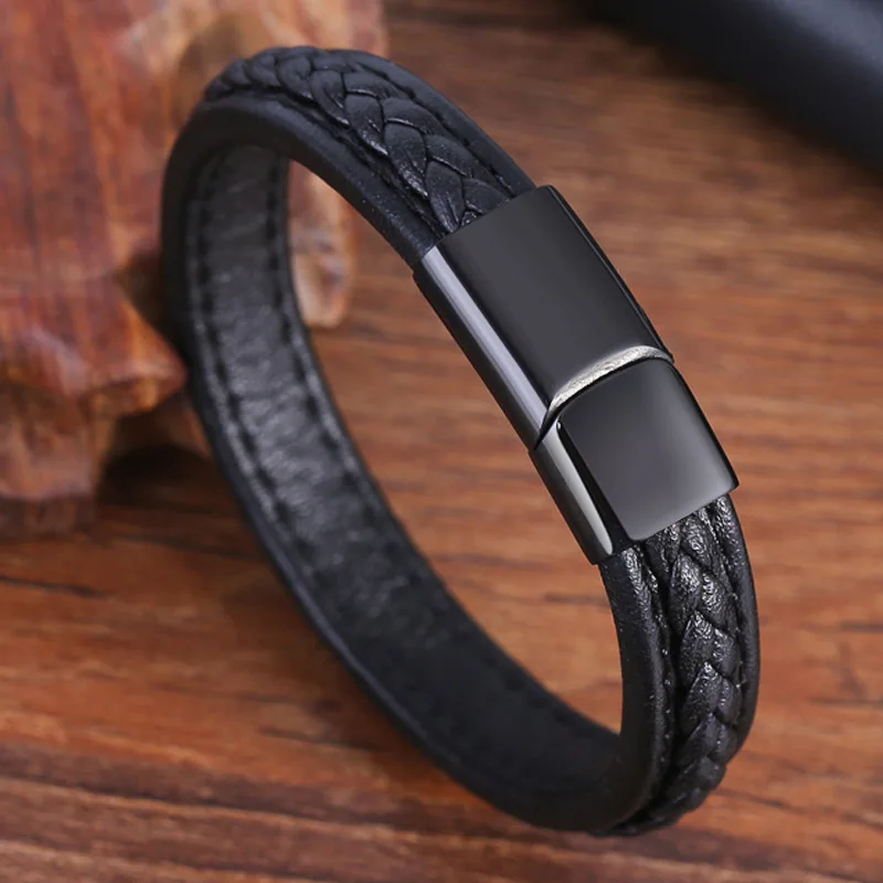 

Leather Rope Bracelet, Stainless Steel Leather Woven Bracelet Genuine Leather BraceletLeather Bracelet, Men's Bracelet