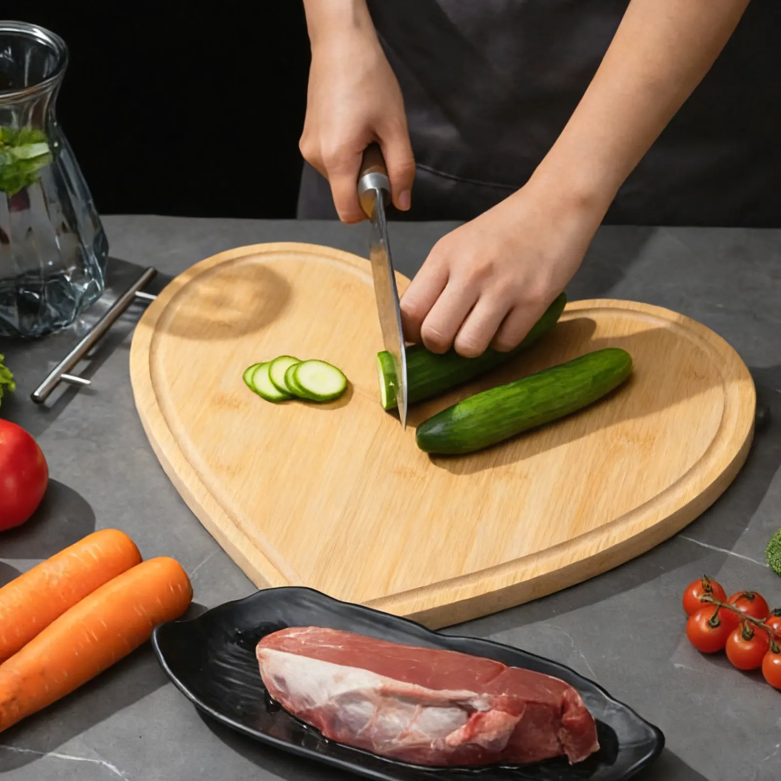 3Pcs Bamboo Serving Board For Serving Tray For Parties New Year Party Heart Shaped Cutting Versatile Kitchen Chopping