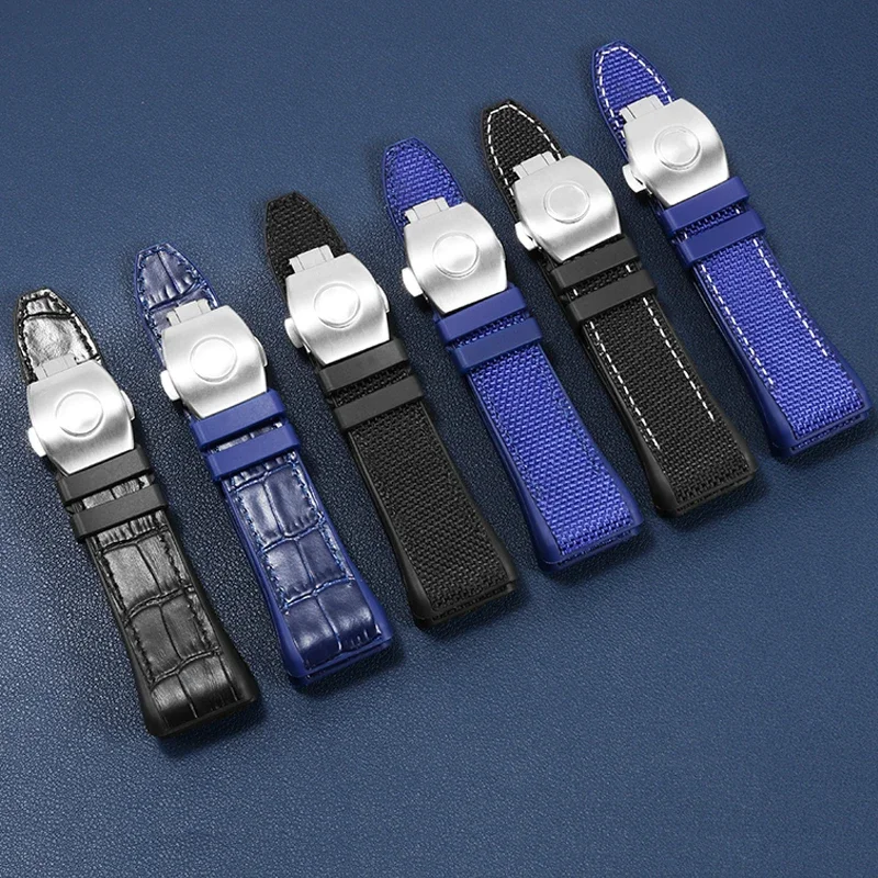 High Quality Nylon Cowhide Silicone Watch Strap 28mm Folding Buckle Watchband for Franck Muller V45 Series Men Watch accessories