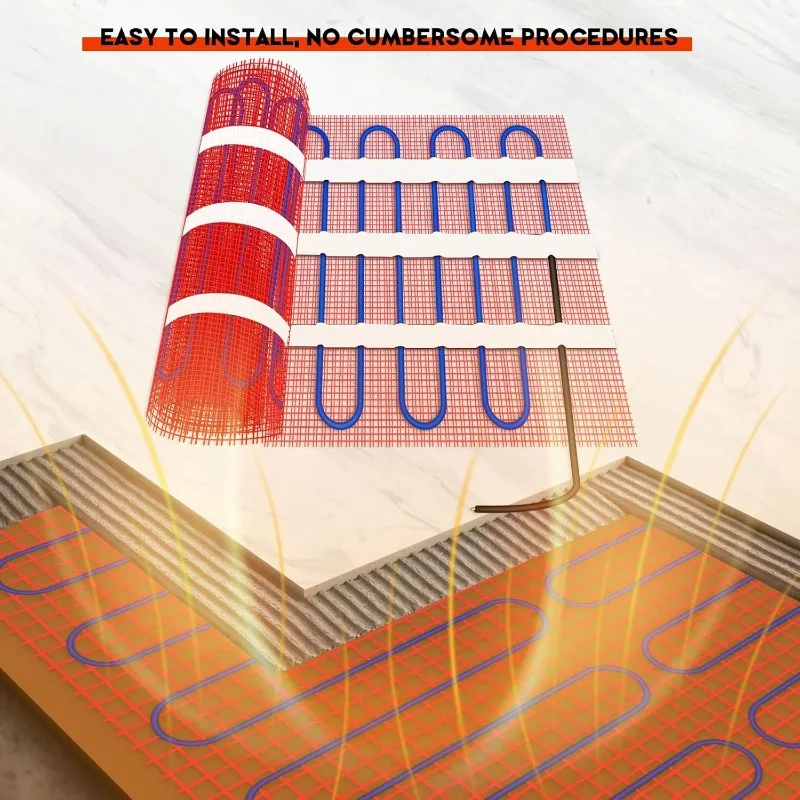 

16 Sqft Heating Mat, 180W 120V Electric Radiant Floor Heating System With WiFi Controlled Thermostatic Tloor Sensor And Ca