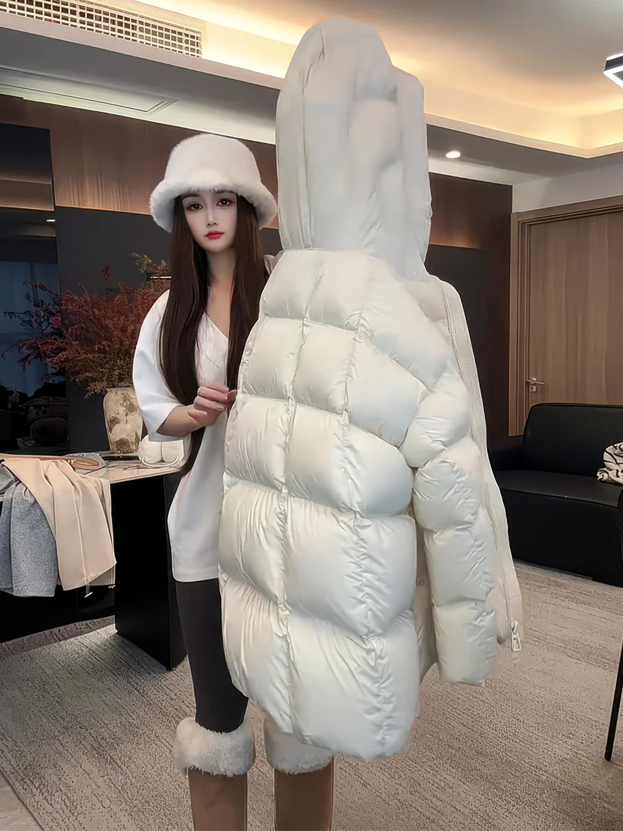 

Women's Thiened Winter Puffer Jaet Cloud Doughnut ape Hooded Mid-Length Warm Slimming Outerwear Casual Sle White Du...