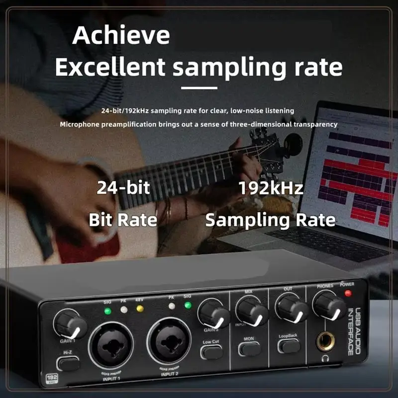 

Reliable-Professional Sound Card With AD Converter: Wired Audio Interface For Electric Guitar, Studio Singing, And Live Podcast