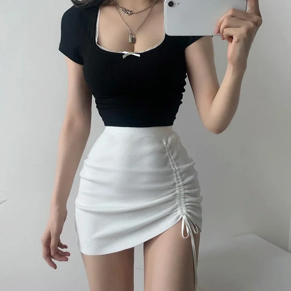 Sexy Hottie Halter Pleated Knit Skirt High Waist Stretch Women's Fashion