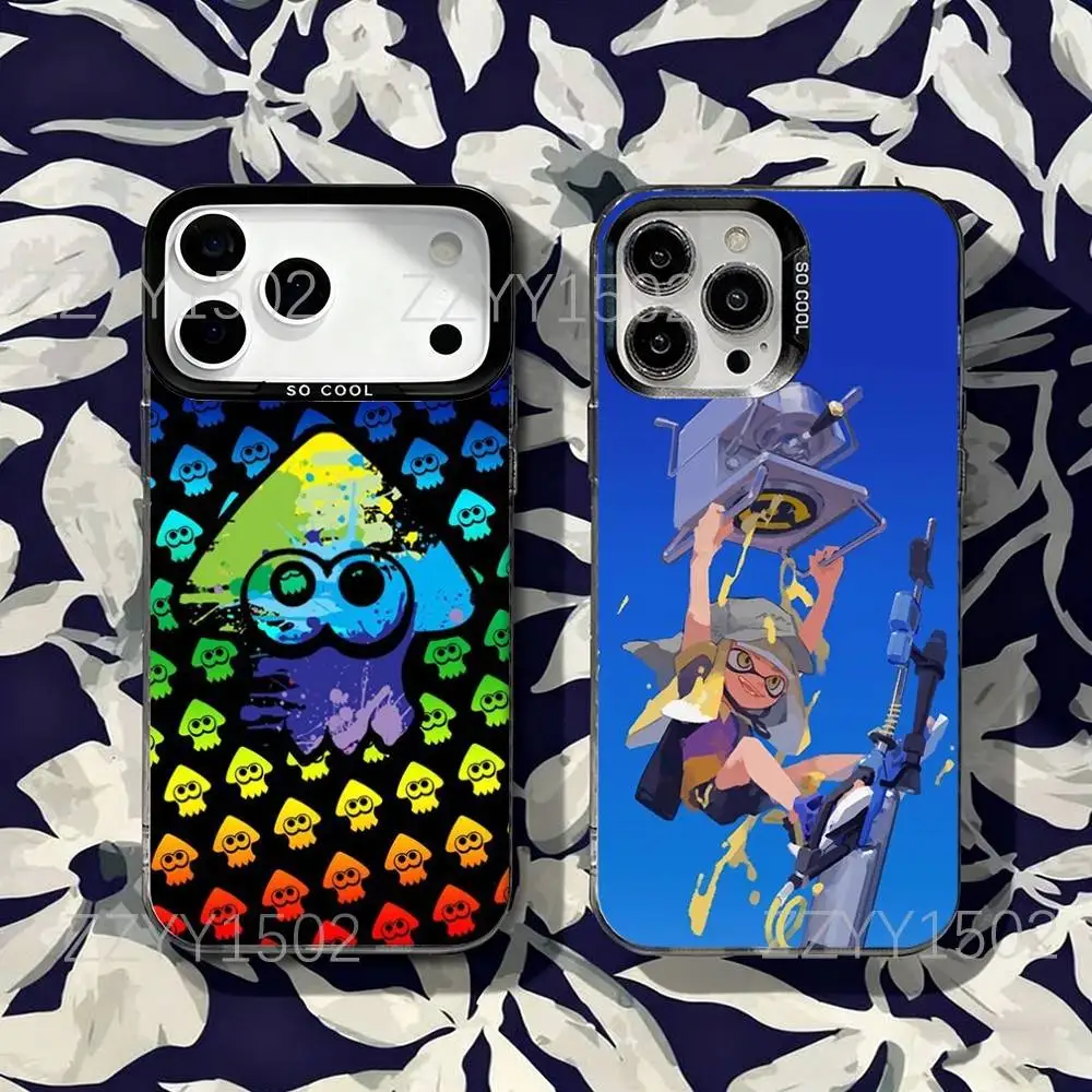

S-SplatoonS Game Squid Phone Case For iPhone 17,16,15,14,13,12,X,8,Pro,Max,Plus,SE4,Air,Mini Black Matte Durable Hard