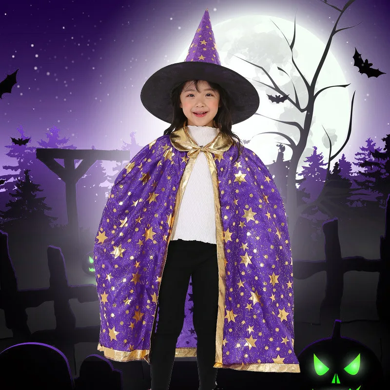 Halloween Hexe Zauberer Performance Kostüm Kinder ow Anzug Fünf-Sterne-Umhang Hut Set Bühnenaufführung Traditionell Ethnisch...