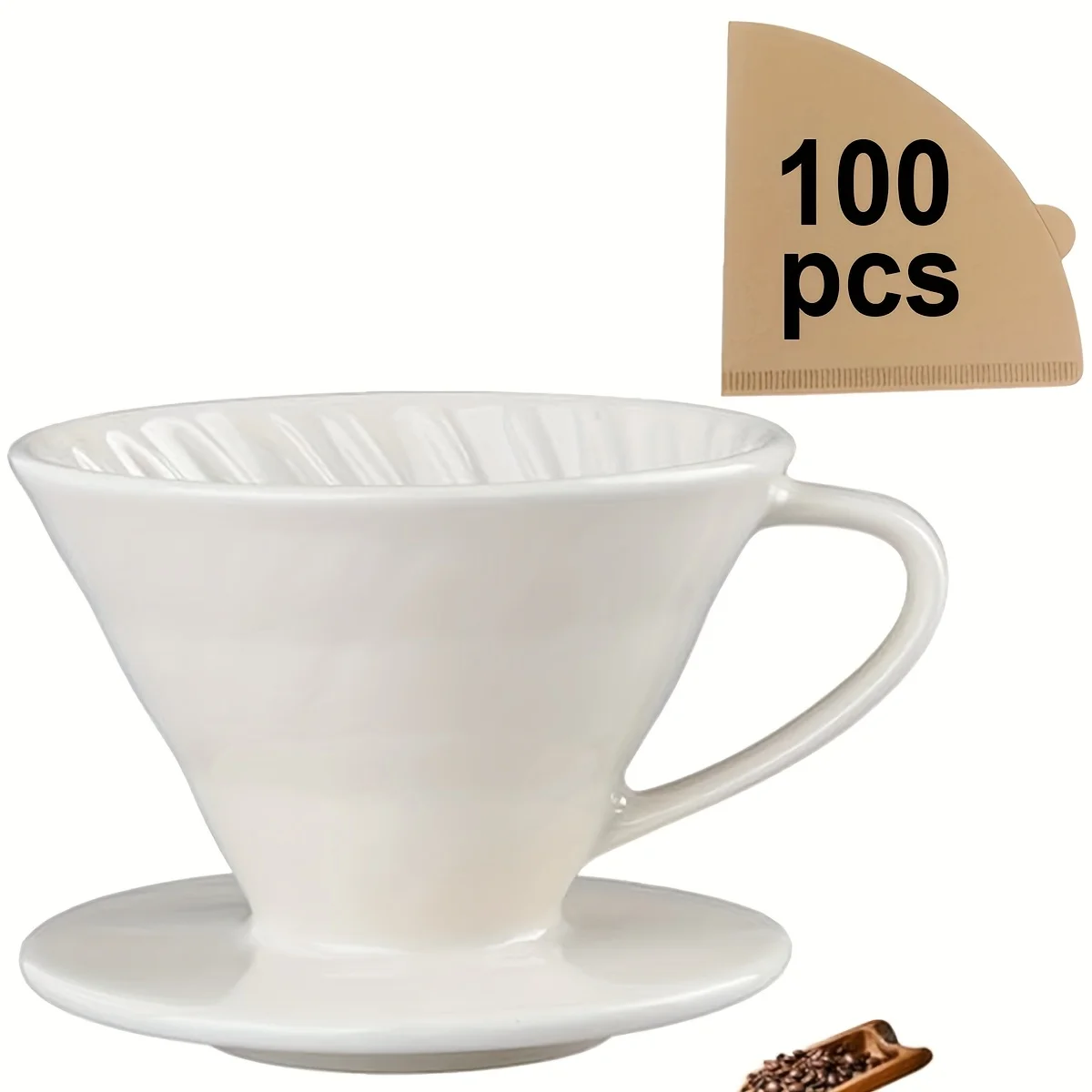 Pour Over Coffee Maker, Ceramic Coffee Filter Dripper with 100pcs Filter Paper, Single Cup Coffee Dripper