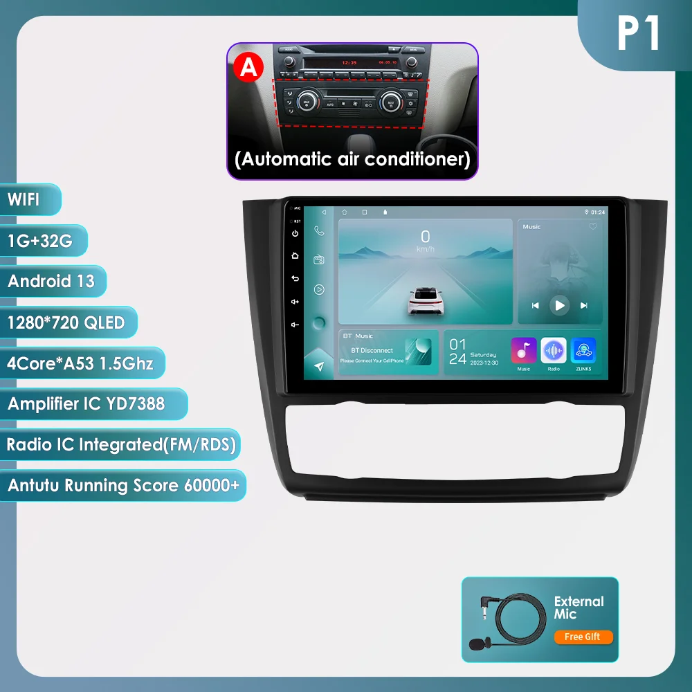 Android 14 Autoradio Voor BMW 1-Serie E87 E81 E82 E88 2004-2011 Auto Multimedia GPS Carplay 4G DSP BT 360 Camera Door Snapdragon6115