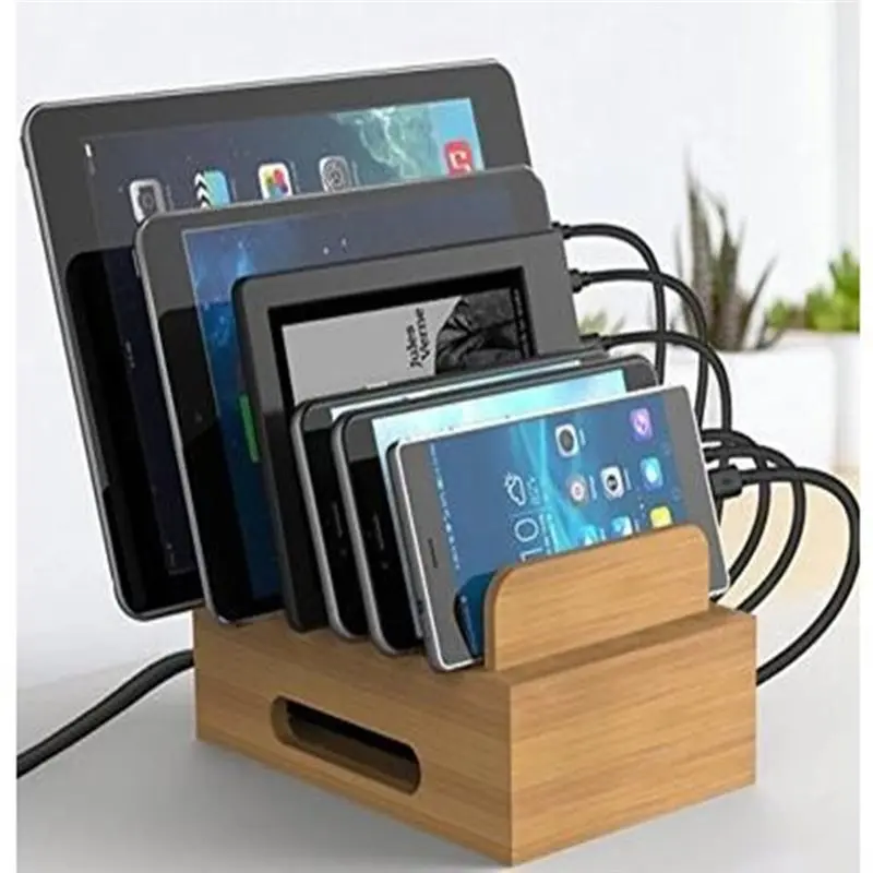 [NEW!】 Wooden Holder Tablet Storage Stand Storage Base Cable Management Box