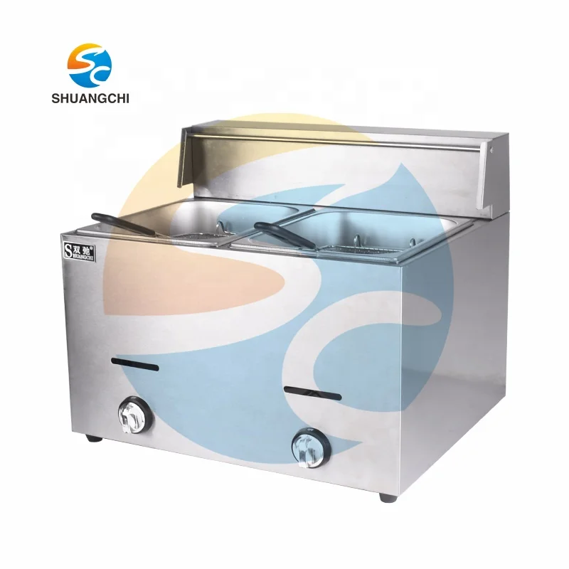 Industrial 12L Stainless Steel Gas Deep Fryer Commercial 2-Tank 2-Baskets LPG Potato Chips Fryer New Industrial Frying Machine