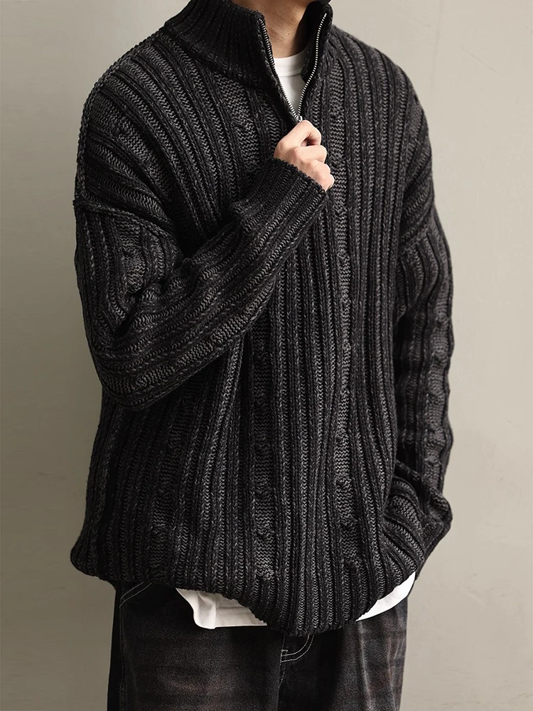 

Stylish Men's Knit Pullover Tops Fall Winter Casual Slim Fit Sweaters Men Knitwear Vintage Zipper Stand Collar Knitted Sweater