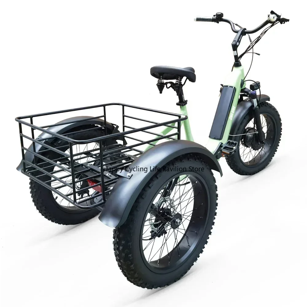 3 Wheel For Adults 48V 500W 20KM/H 20 Inch Folding Electric Tricycle Fat Tire Electric Cargo Bike Bicycle Aluminum Alloy