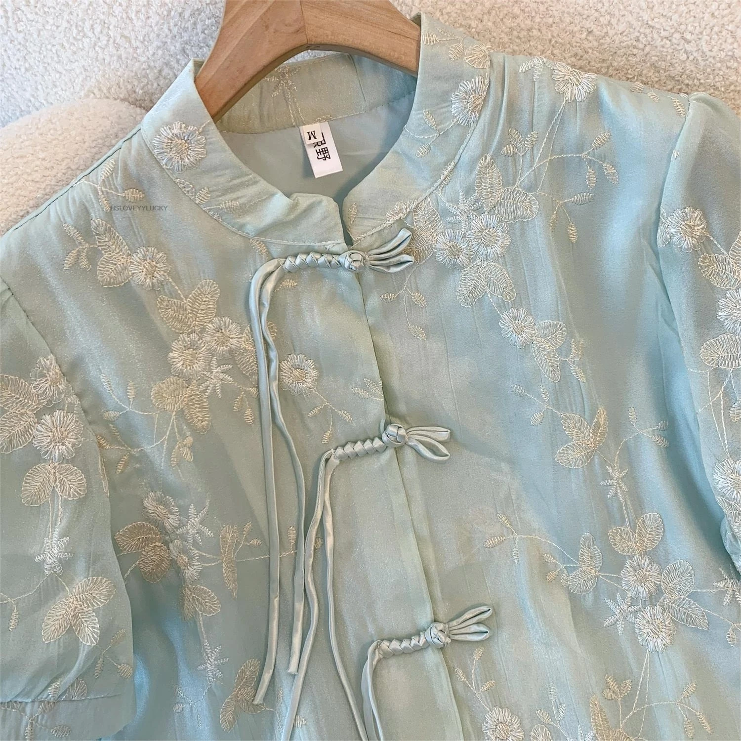 Chemise Jacquard à Manches Courtes pour Femme, Style Chinois, Broderie, Beau Disque, Bouton, Chemisier en Mousseline de Soie, Été, Nouveau