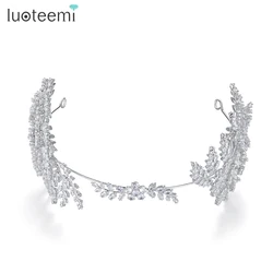 LUOTEEMI Luxury Wedding Crowns Leaf Shape Cubic Zirconia Women Tiaras Dazzling Retro Exquisite Bridal Jewelry Accessories Gifts