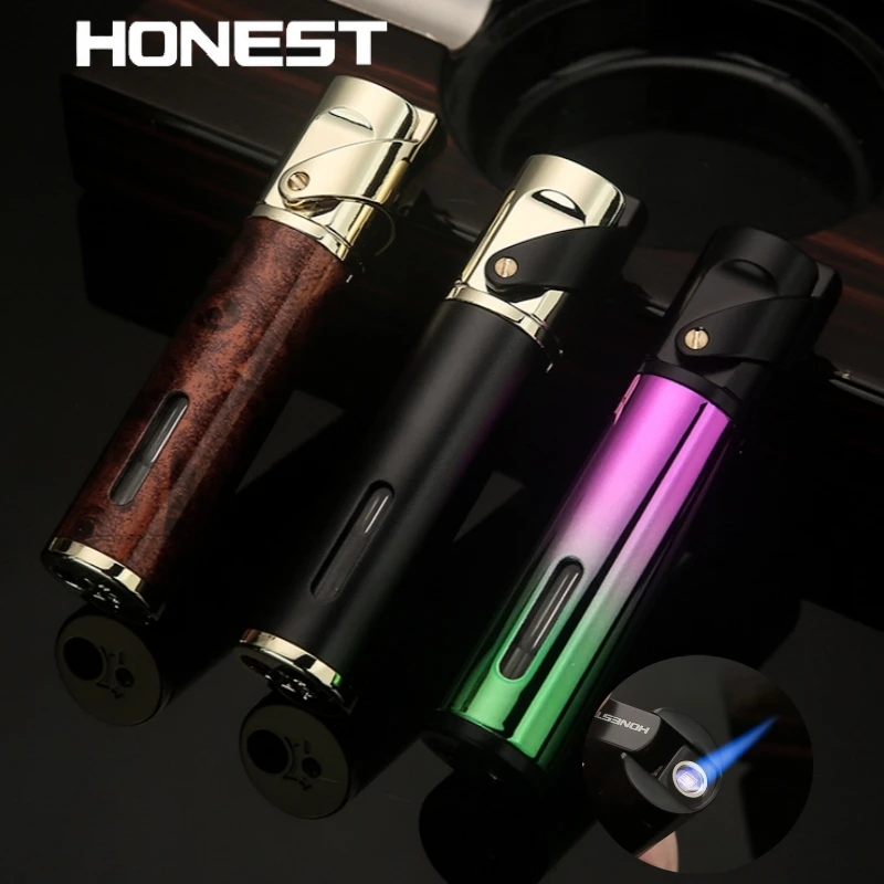 

Honest New Metal Mini Spray Gun Lighter Outdoor Windproof Jet Flame Inflatable Portable Moxibustion Cigar Lighter Smoking Gift