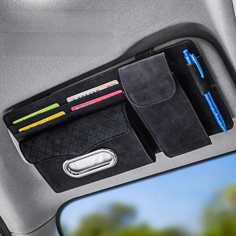 Car Sun Visor Multi-functional Hanging Tissue Box Car Tissue Bag Card Storage Artifact Car Glasses Clip Accesorios Para Auto