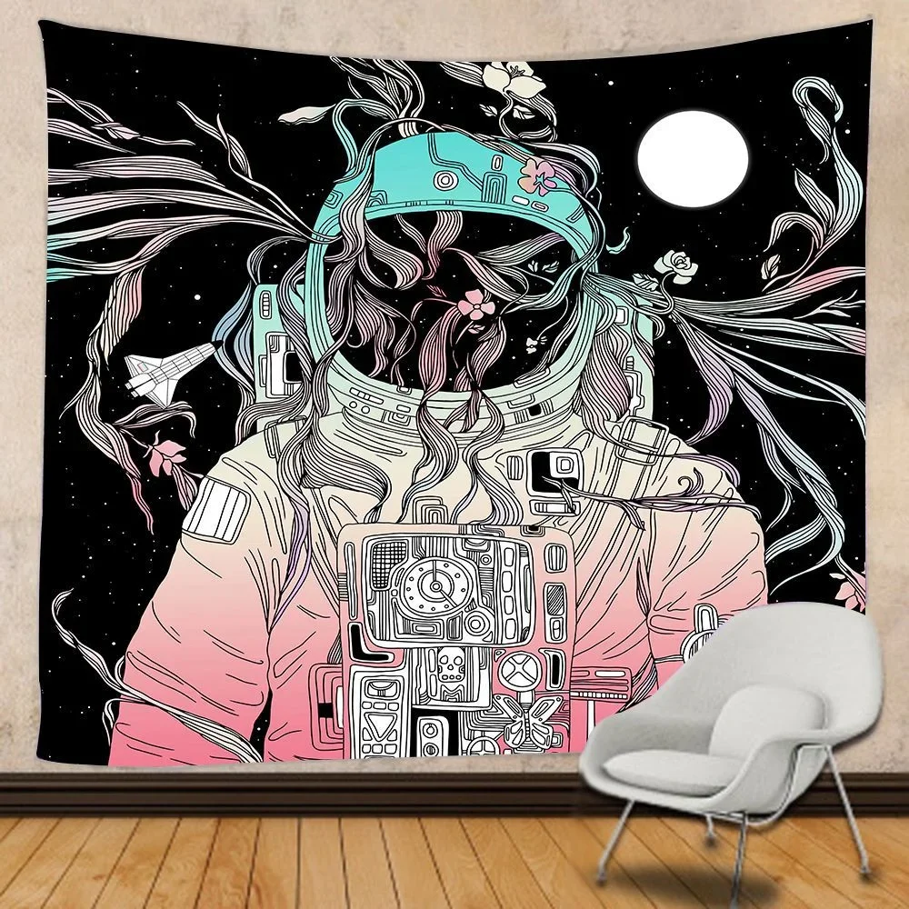 Psychedelic Spaceman Astronaut Wall Hanging Tapestry Polyester Printed Tapestries Children Bedroom Background Decor Wall Carpet