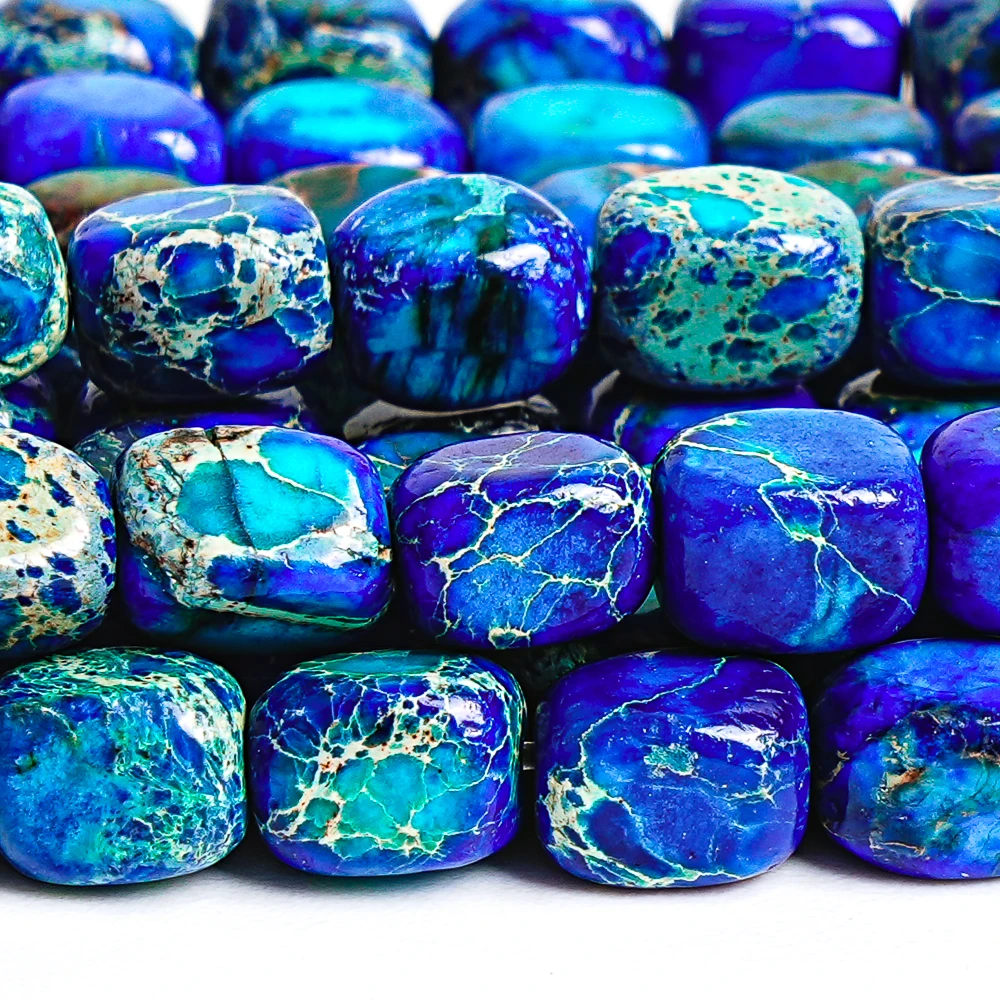 Blue Sea Sediment Imperial Jasper Cube Beads 7x5mm Handmade Loose Gemstone Beads for Jewelry Making DIY Bracelet Necklace