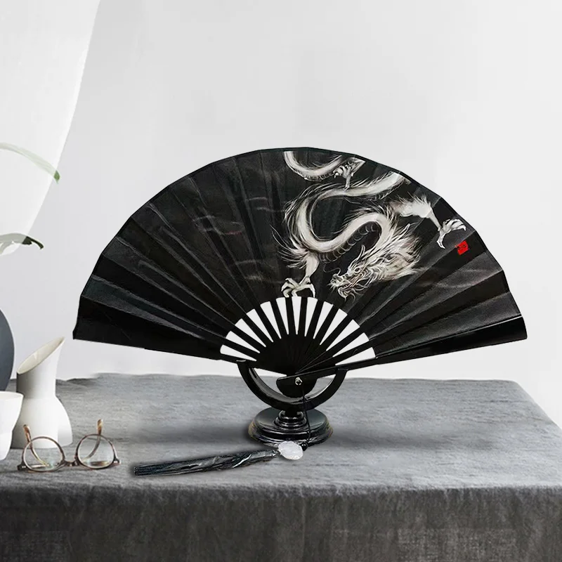 Vintage Silk Folding Fan Female Bamboo Dance Black Hand Fan Chinese Japanese Decorative Art Crafts Gift Summer Wedding Party