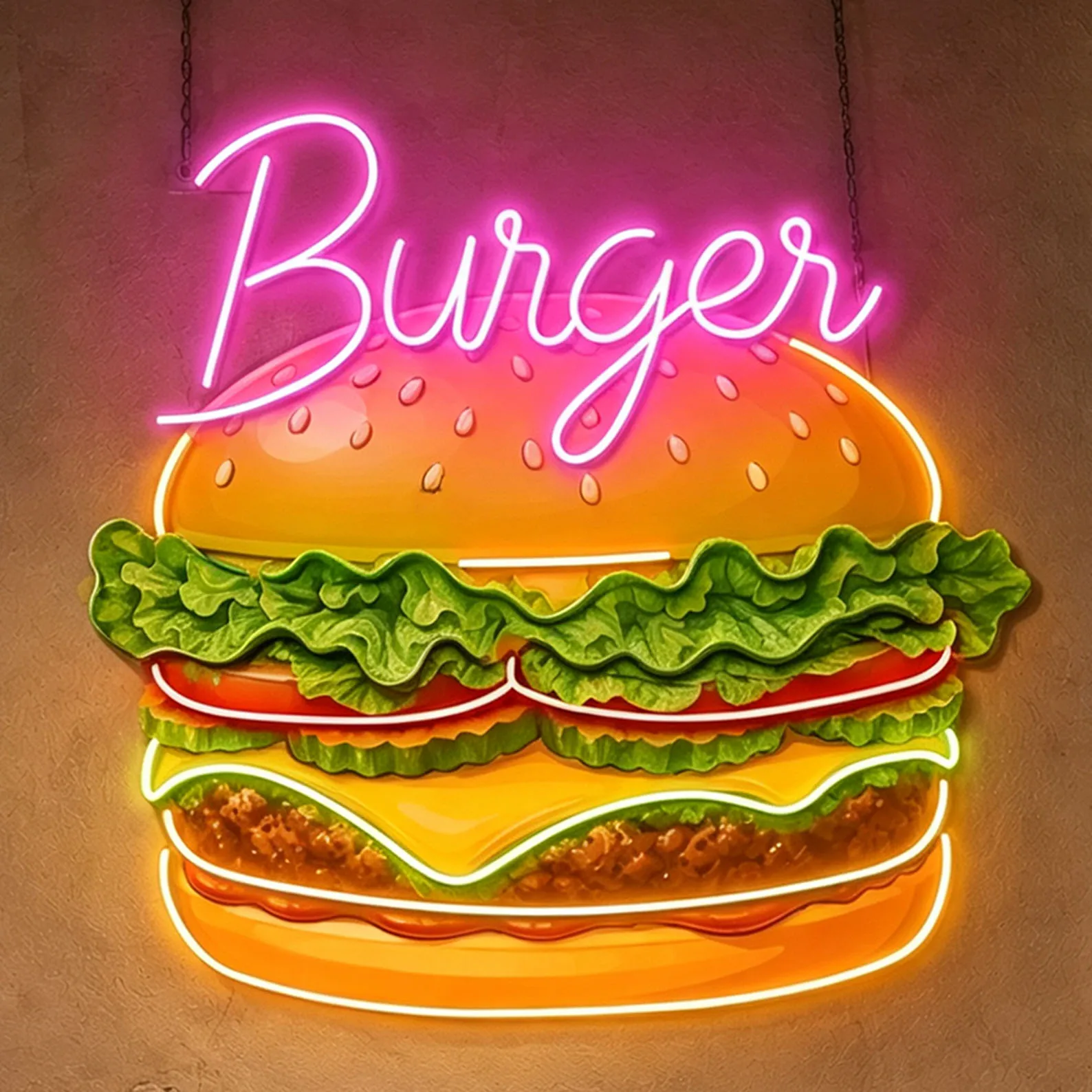 Burger Neon Sign,Fast Food Decor,Kitchen Wall Art,Food Lover Gift,Gift for Burger Shop,Custom Diner Neon Sign,Business Neon Sign