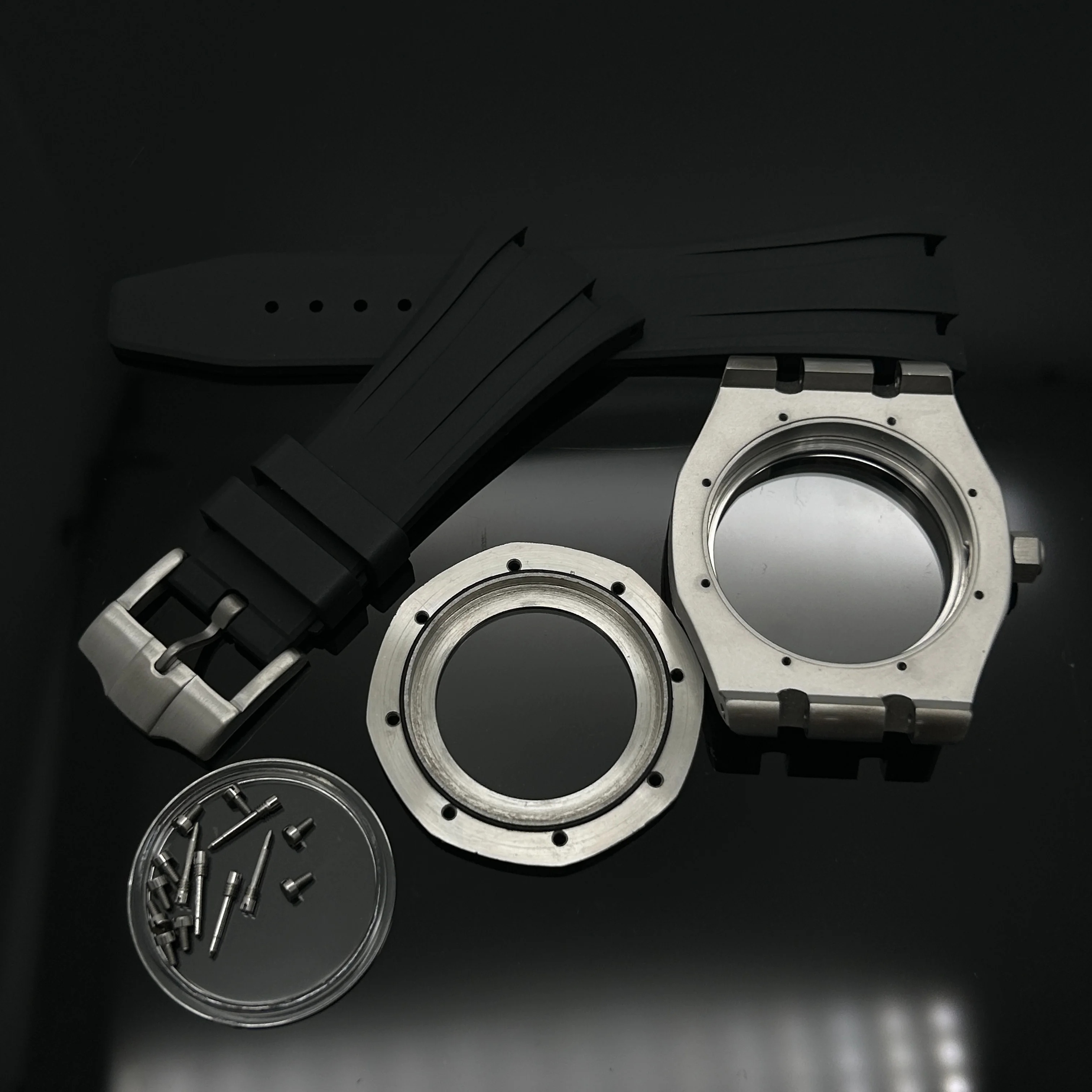41MM Silver Black Gold Case Silicone Strap Buckle Fits Seiko NH35 NH36 NH70 Movement Automatic Watch for 31.8mm Dial Hands view 6