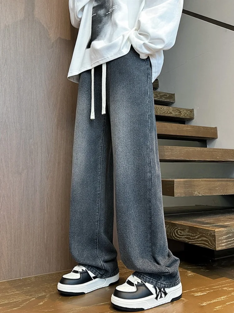 

Retro American High Street Starry Pattern Flared Denim Jeans Men's Spring Autumn Straight Wide Leg Long Pants Youth Trend