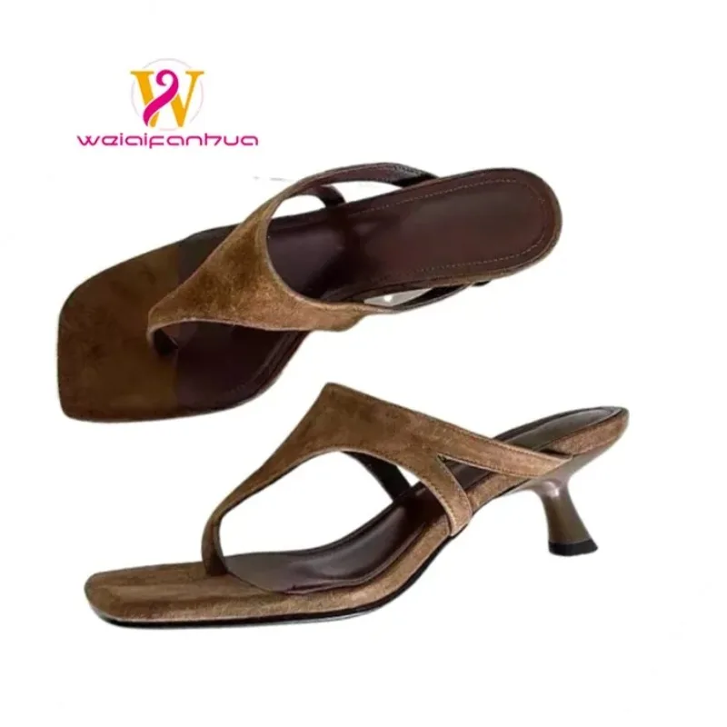 

Women's Sandals - 2026 New Style Suede Platform Wedge Slippers with Square Toe Women's Casual High Heel Open-Toe Shoes