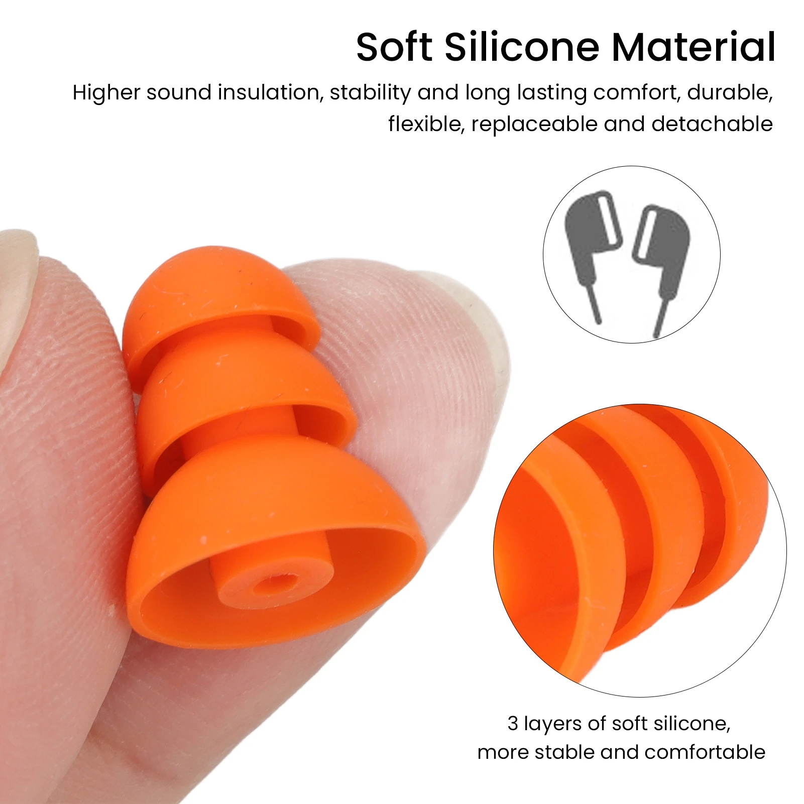 Silicone Eartips Comfort Replaceable Replacement Eartips 3 Layer Design Orange for Se215 for Inner Hole 2.0mm‑3.5mm Earbud
