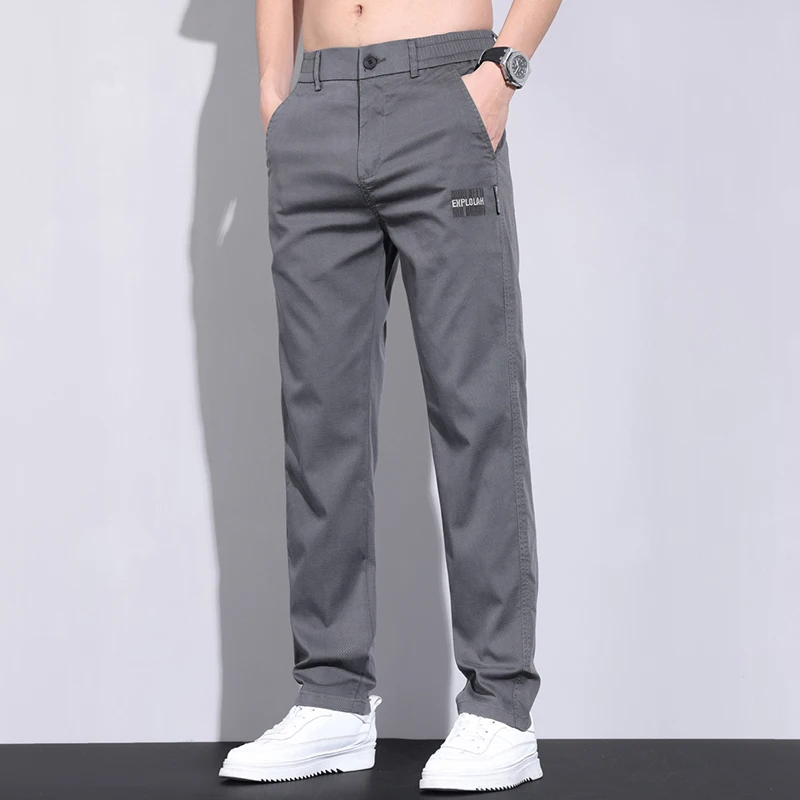 Men's Spring Autumn High Waist Button Zipper Shirring Letter Printed Solid Pockets Casual Sports Straight Trousers Formal Pants